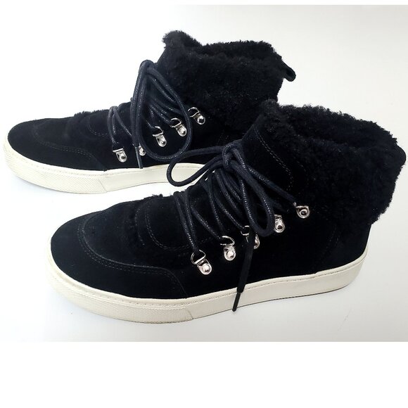 Marc Fisher High Top Sneakers Booties 7.5 Black Suede with Shearling - Picture 2 of 6